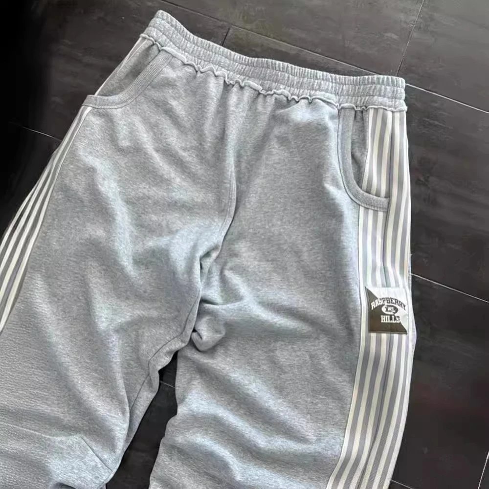 Grey Sweatpants With White Stripes Casual Track Pants