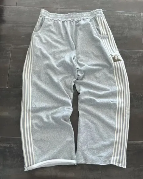 Adidas Originals Track Pants Gray with White Stripes Sweatpants - 3