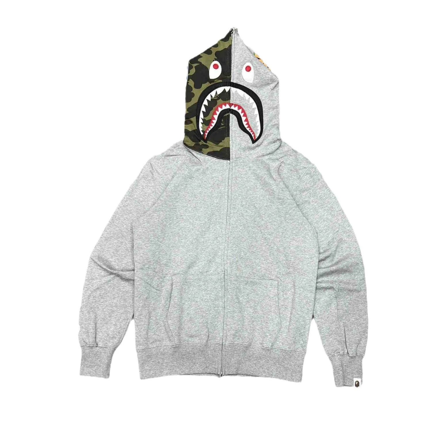 A Bathing Ape Shark Hoodie Gray Black Streetwear
