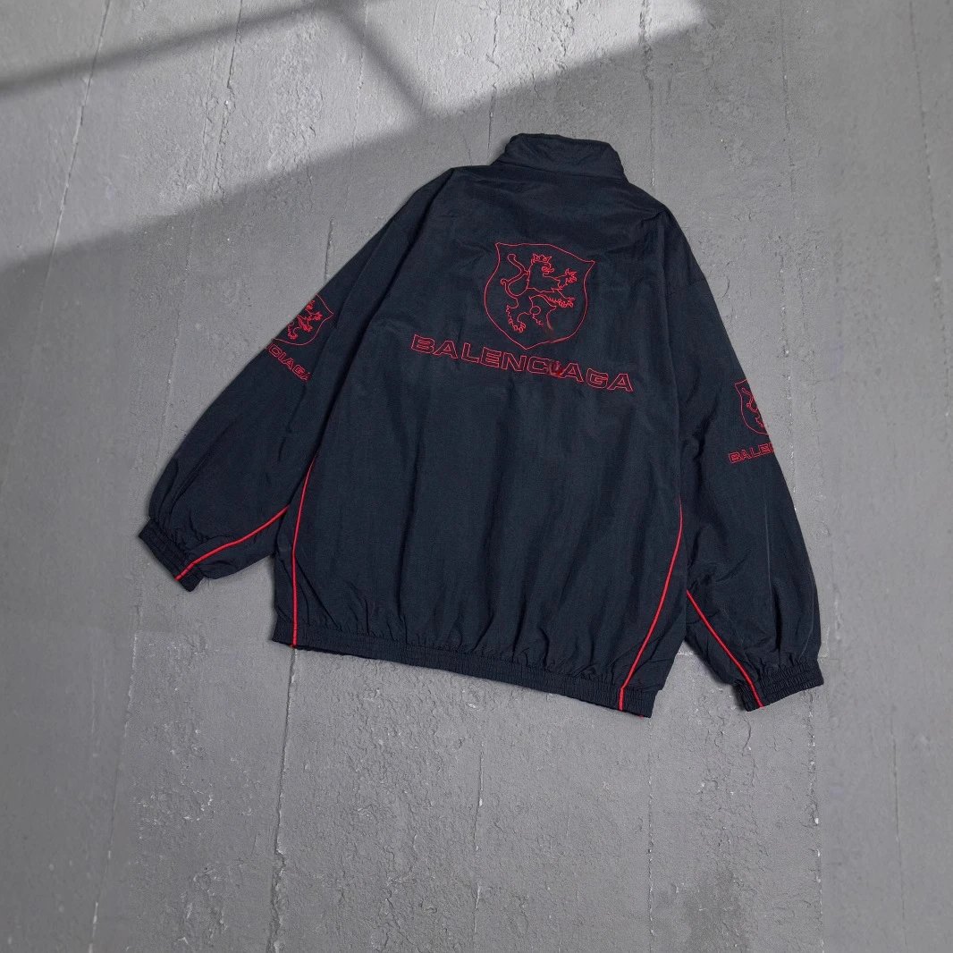 Balenciaga Shield Logo Black Red Trim Track Jacket