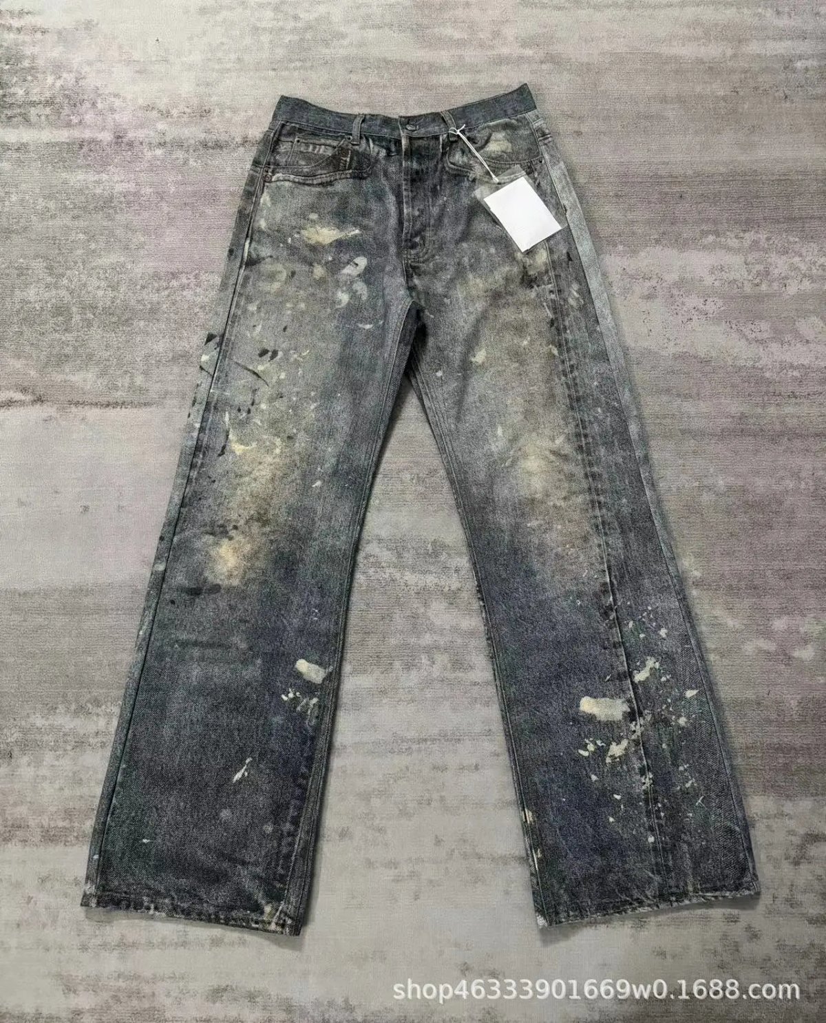 Gallery Dept Paint-Splatter Wide-Leg Jeans Gray product detail 2 in Litbuy spreadsheet finds
