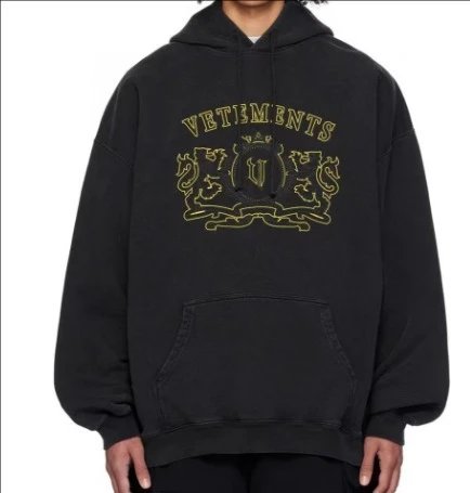 Vetements Vetements Black Oversized Hoodie with Gold Crest Logo Black