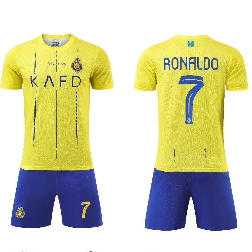 Al Nassr Ronaldo Yellow Blue Soccer Jersey Set