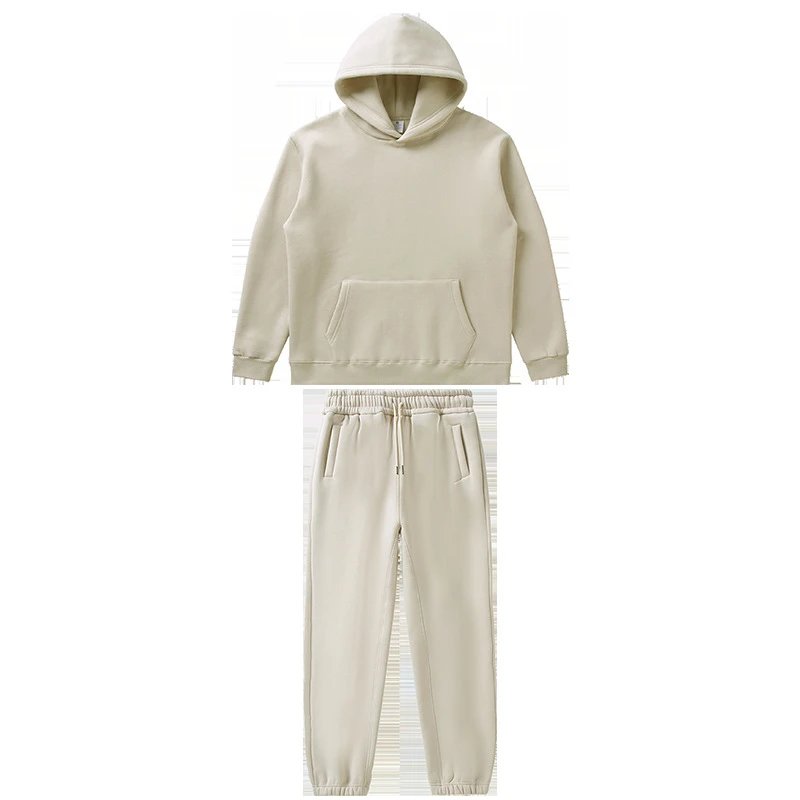 BUKUMIKU Thermal Fleece Beige Hoodie And Jogger Set