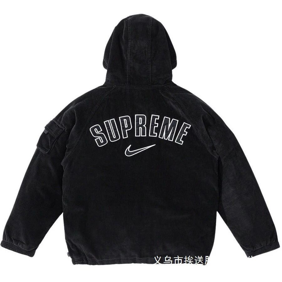 Nike Corduroy Black Hooded Zip-Up Jacket