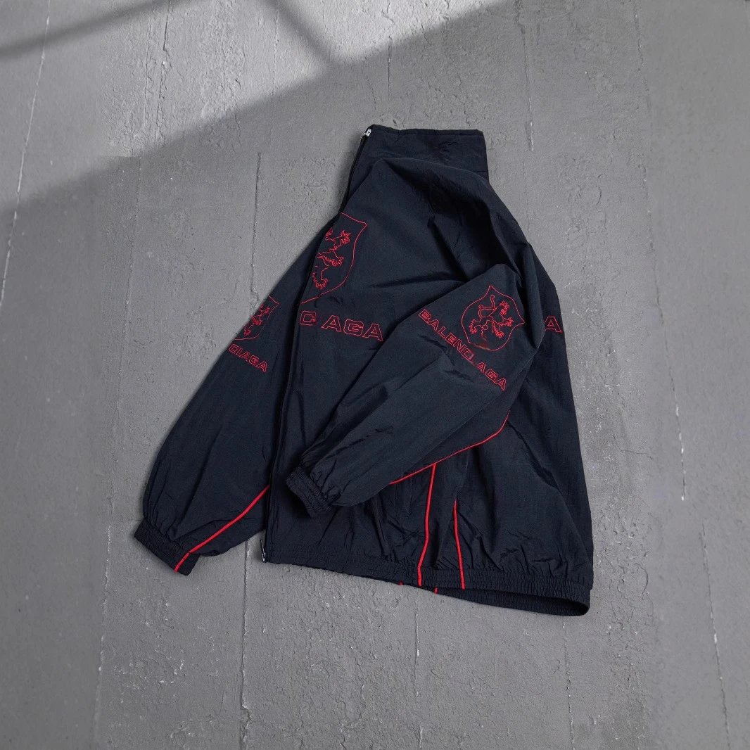 Balenciaga Shield Logo Black Red Trim Track Jacket
