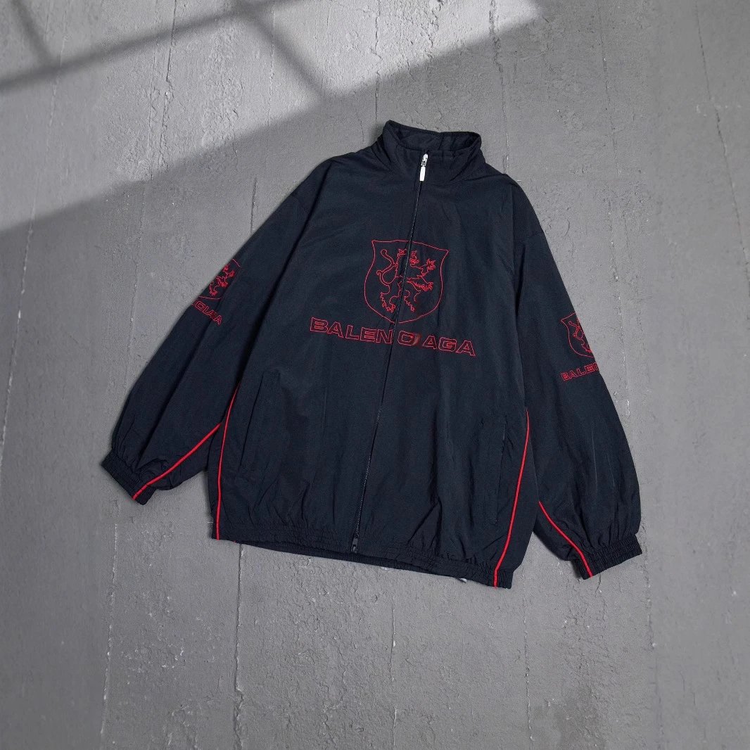Balenciaga Shield Logo Black Red Trim Track Jacket