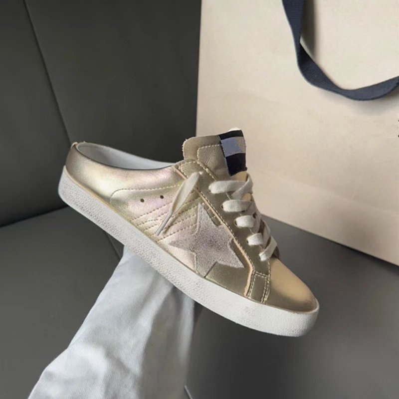 Unbranded Sneakers Distressed low-top with star appliqué — Champagne color