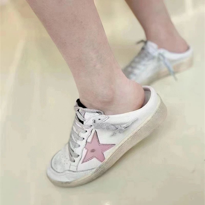 Unbranded Sneakers Distressed low-top with star appliqué — Pink Star