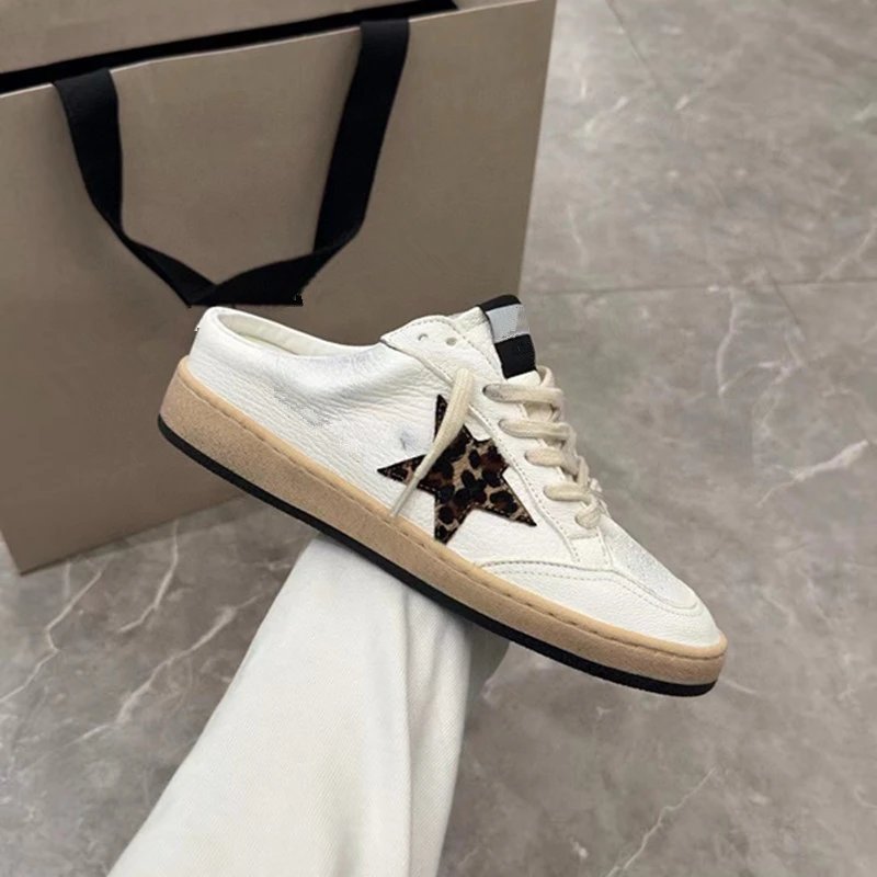 Unbranded Sneakers Distressed low-top with star appliqué — Leopard Star