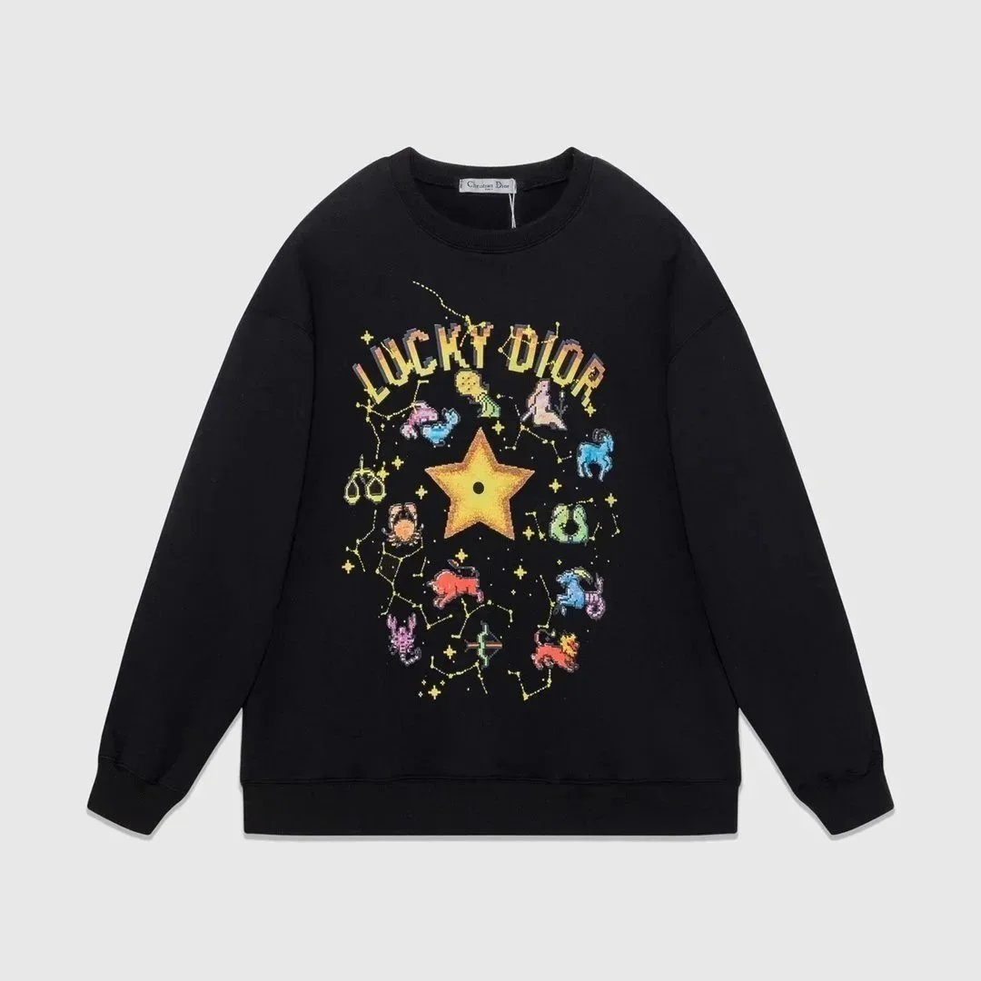 Dior Lucky Dior Long Sleeve Colorful Printed Round Neck Casual Top [15 styles]