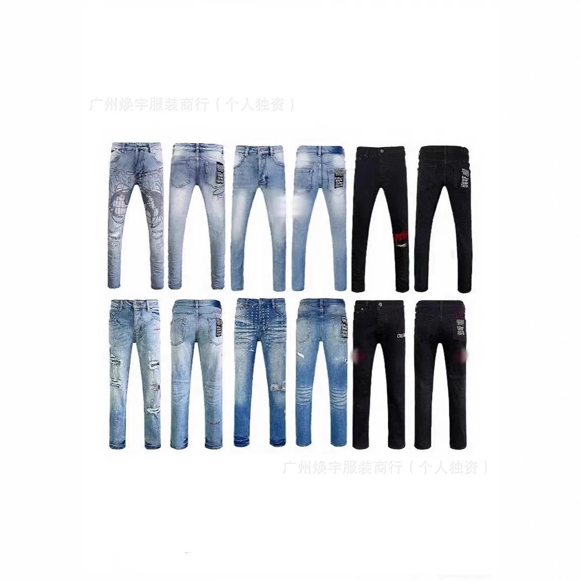 HJ01 Men's American High Street Casual Straight-Leg Distressed Stretch Jeans - WHATSAPP+8613306029055