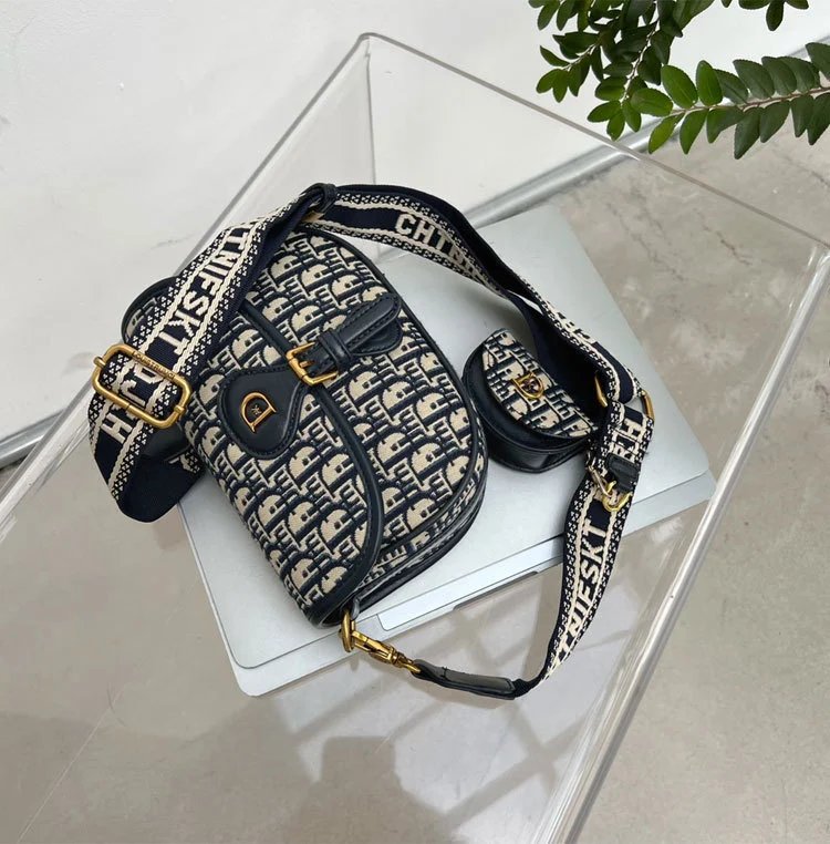 Dior Oblique Canvas Mini Saddle Bag Navy and White Crossbody Bag - 15
