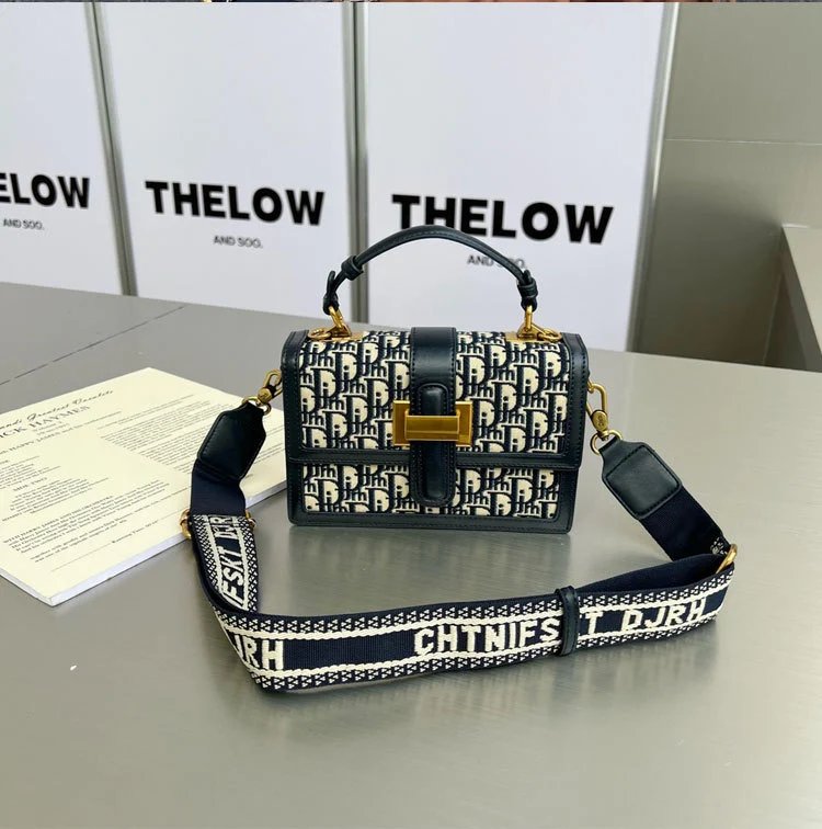 Dior Oblique Canvas Mini Saddle Bag Navy and White Crossbody Bag - 14