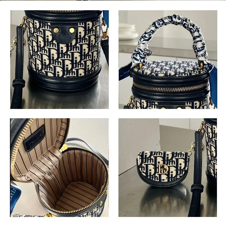 Dior Oblique Canvas Mini Saddle Bag Navy and White Crossbody Bag - 17