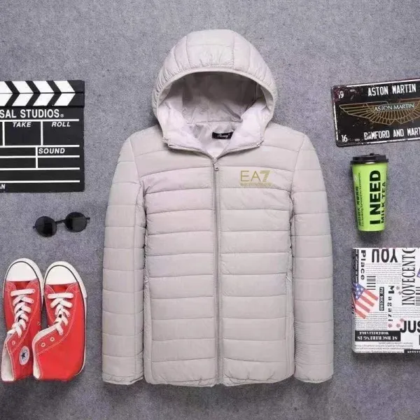 EA7 Emporio Armani Lightweight Quilted Hooded Down Jacket Light Gray - 1