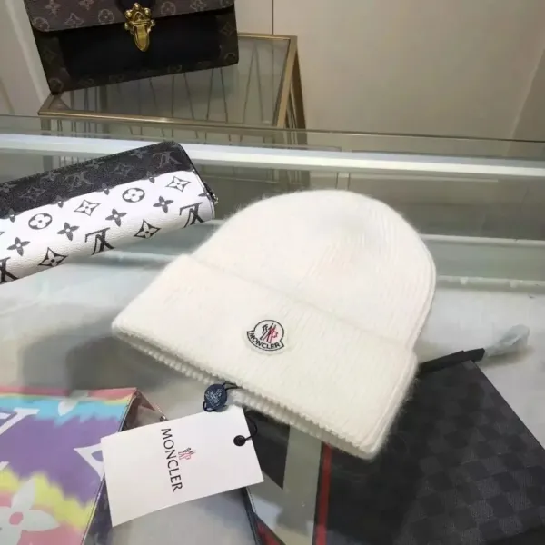 Moncler Logo Beanie White Hat - 1