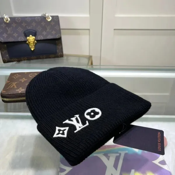 Louis Vuitton Monogram Embroidered Beanie Black - 1