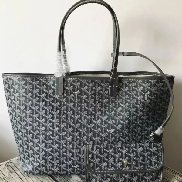 Goyard Saint Louis Tote Black Gray Canvas Handbag - 1