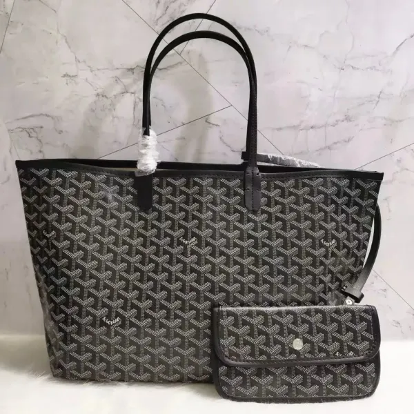 Goyard Saint Louis Tote Black Graphite Monogram Handbag with Pouch - 1