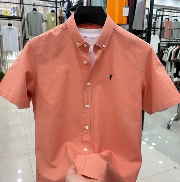 Design Short-Sleeve Button-Down Shirt Coral - 1