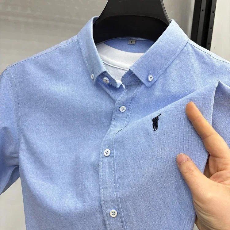Design Short-Sleeve Button-Down Shirt Navy Tops Shirt - 4