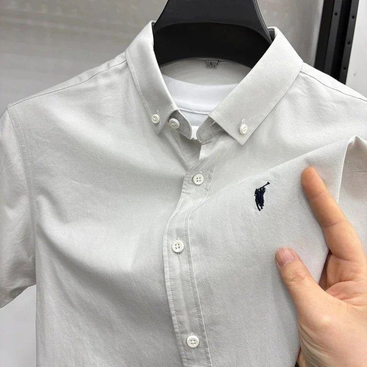 Design Short-Sleeve Button-Down Shirt Navy Tops Shirt - 5
