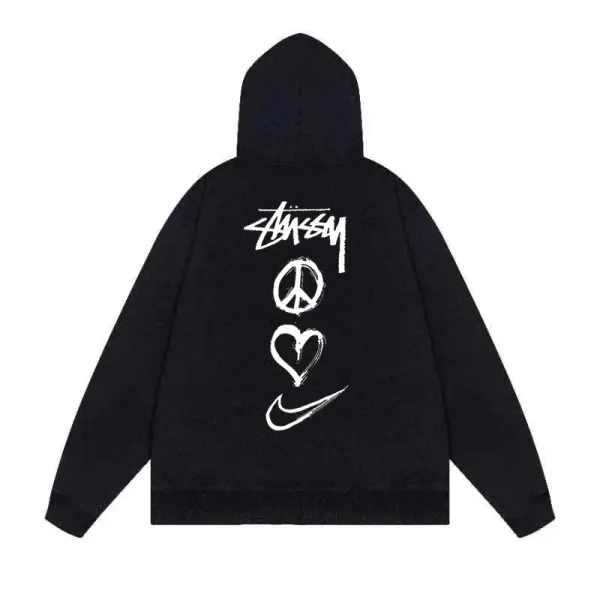 Stussy x Nike Peace Heart Swoosh Black Hoodie - 1