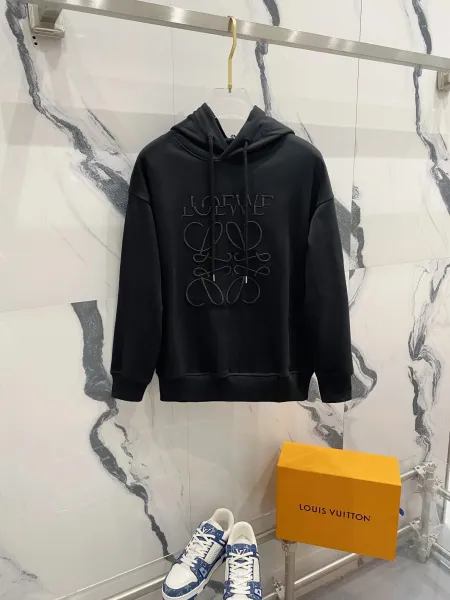 Loewe Anagram Embroidered Black Hoodie - 1