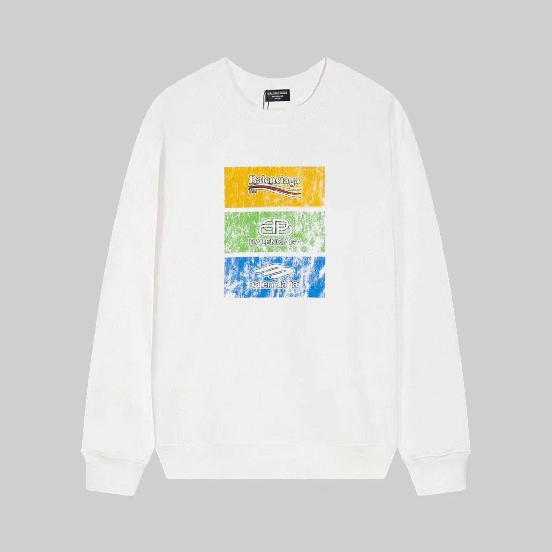 Balenciaga Triple Logo Print White Hoodie