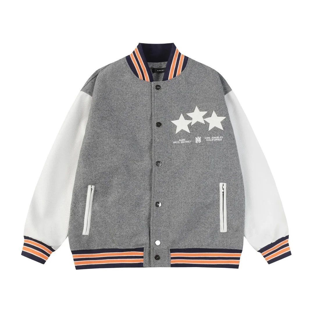 A-MIRI Three Stars Varsity Jacket Gray