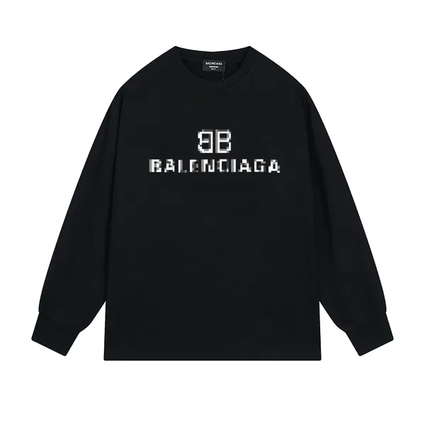 Balenciaga Pixel Logo Long-Sleeve T-Shirt Black - 1