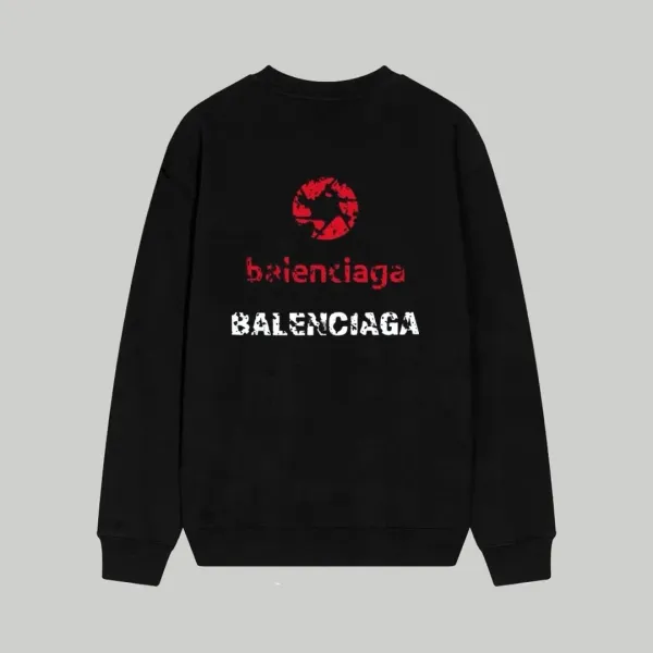 Balenciaga Distressed Logo Print Black Hoodie - 1