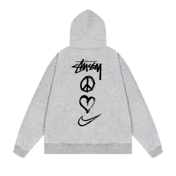 Stussy x Nike Peace Love Swoosh Gray Hoodie - 1