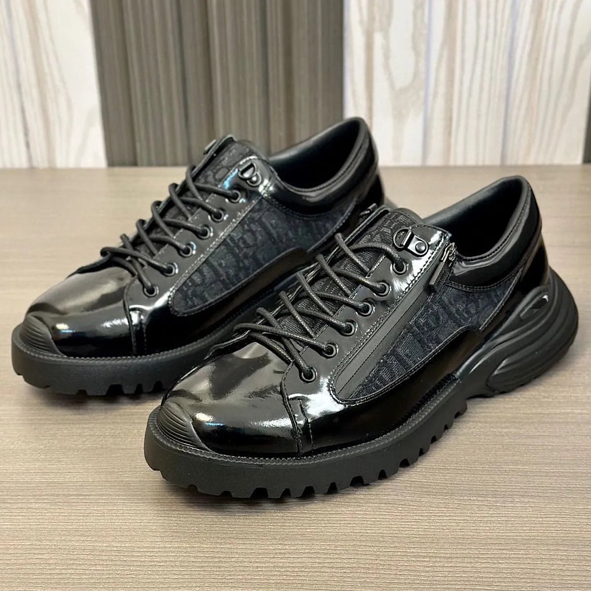 Design Chunky Platform Sneakers Black Patent Leather
