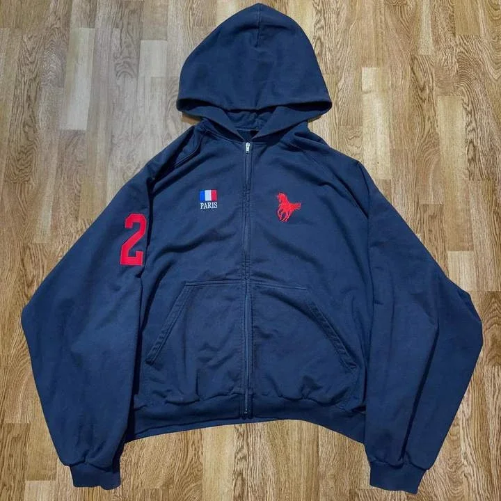 Balenciaga Paris Horse Logo Zip-Up Hoodie [Unisex]