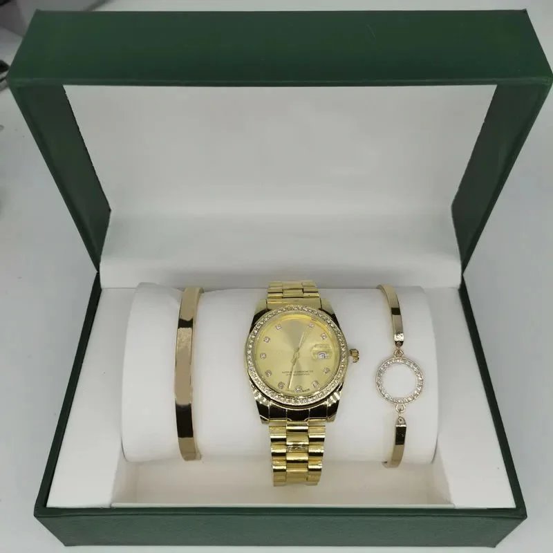Rolex Three-Piece Set - Three-Row Bracelet Datejust with Diamonds Men's Gold