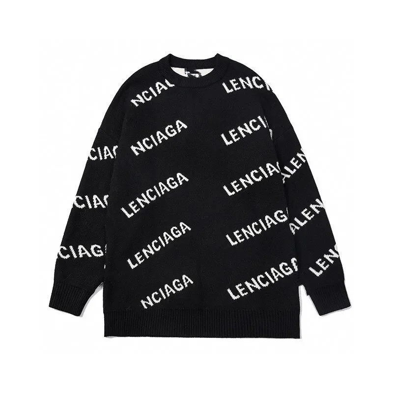 Balenciaga All-Over Italic Lettering Loose-Fit Knitted Sweater — Lavender Purple