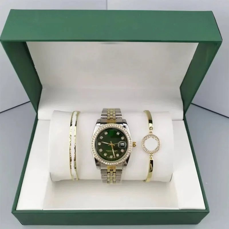 Rolex Three-Piece Set - Datejust with Diamonds Men's Two-Tone Green