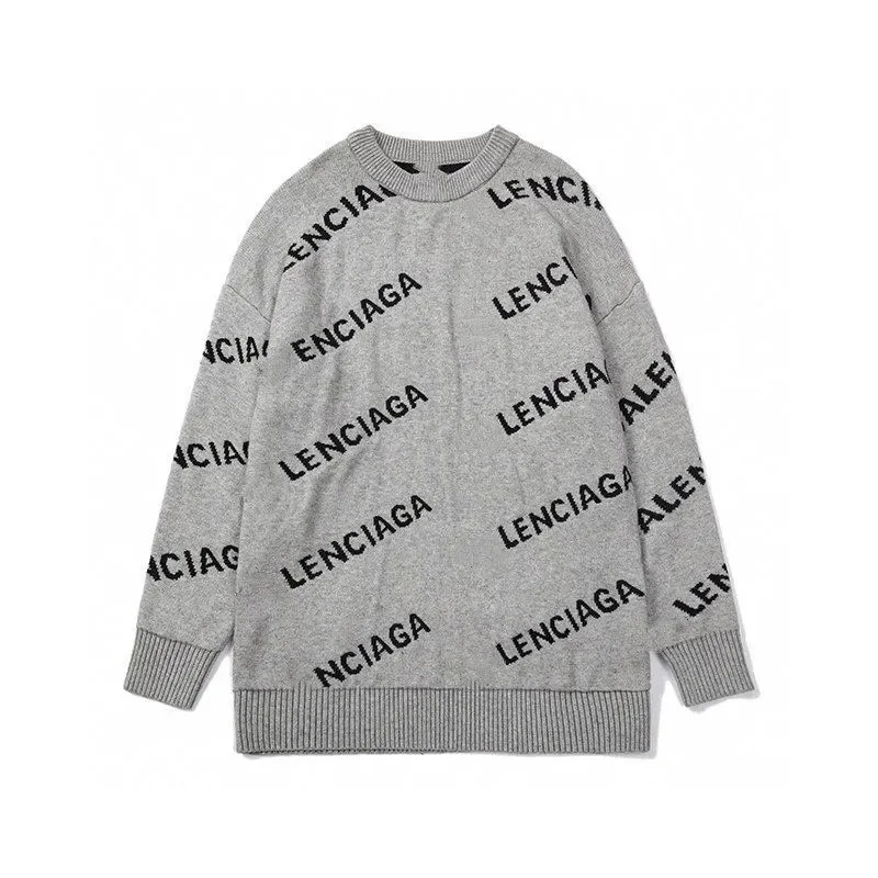 Balenciaga All-Over Italic Lettering Loose-Fit Knitted Sweater — Lavender Purple