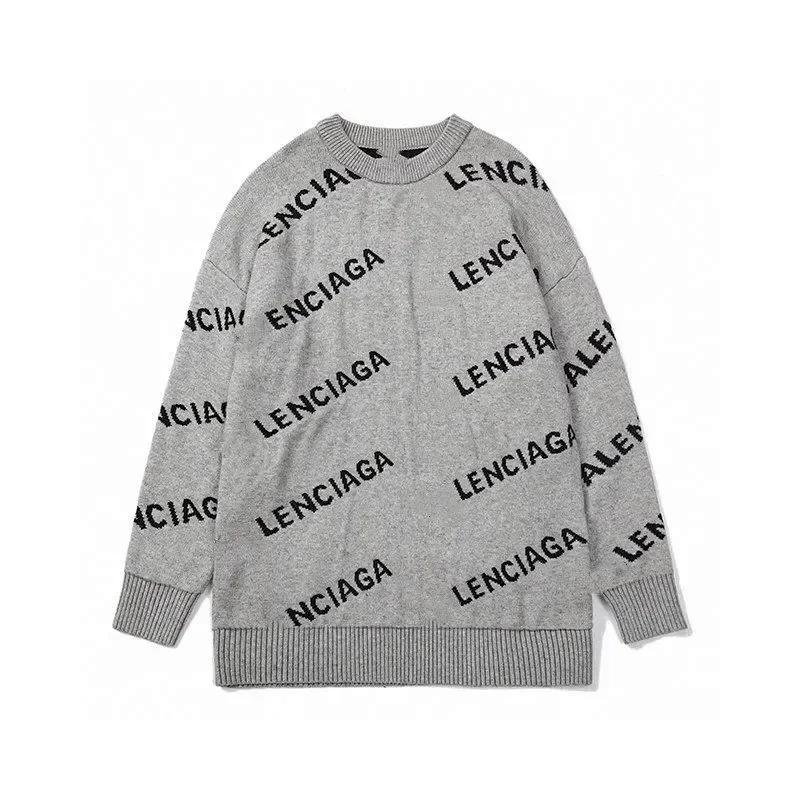 Balenciaga All-Over Italic Lettering Loose-Fit Knitted Sweater — Lavender Purple - rep swetry