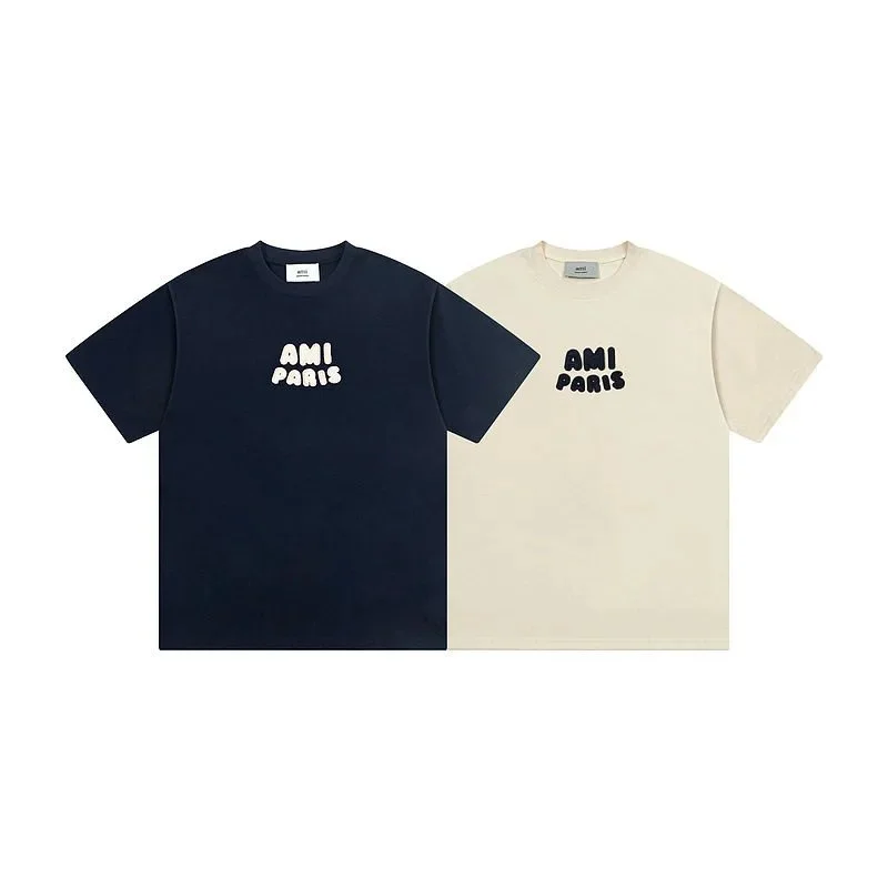 AMI PARIS Letter-Print Short-Sleeve T-Shirt (French Light Luxury Streetwear Brand)