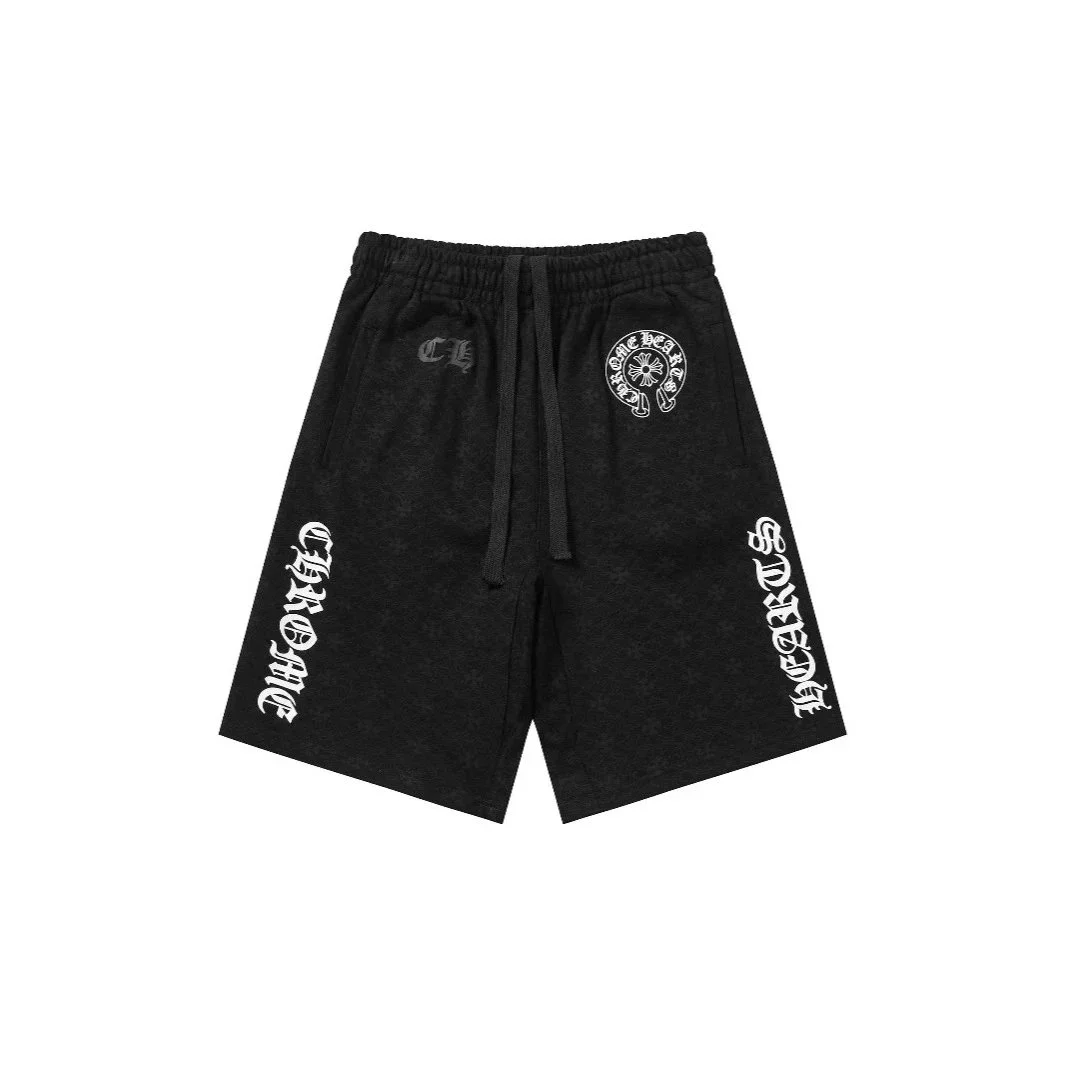 Chrome Hearts-Style Sanskrit Horseshoe Print Casual Shorts