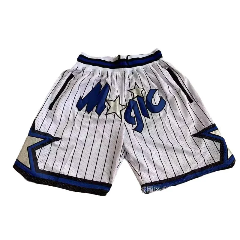 Magic white pinstripe mesh basketball shorts