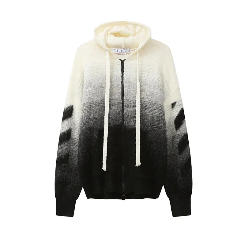 Off-White Gradient Tie-Dye Mohair Arrows Hooded Knit Cardigan