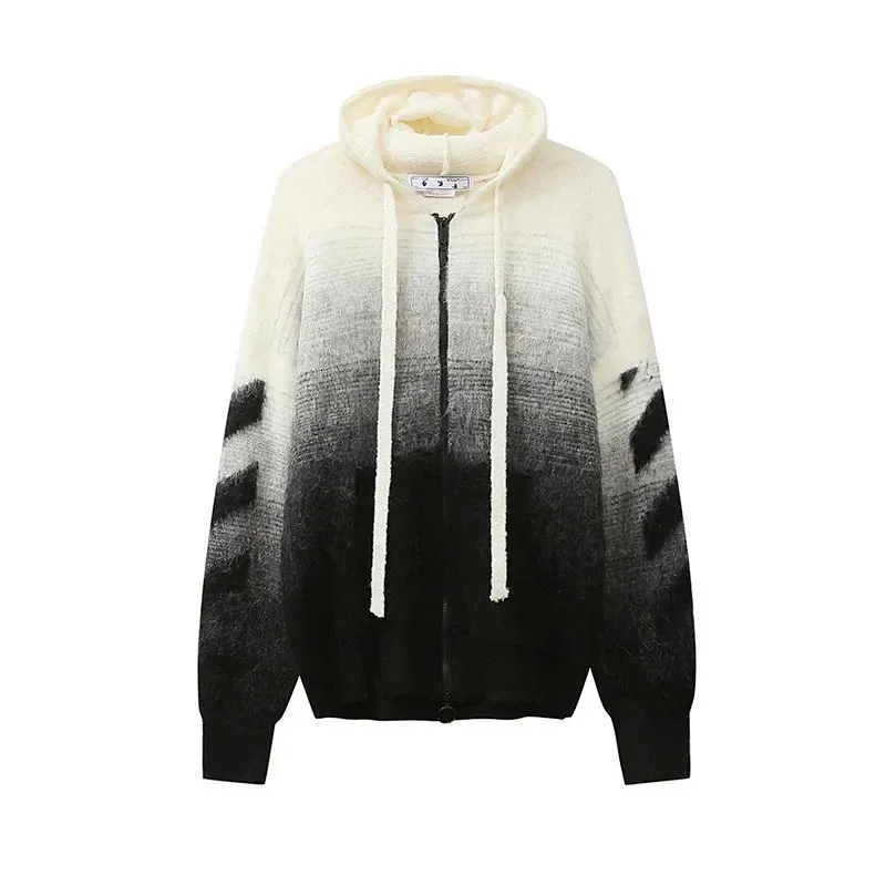Off-White Gradient Tie-Dye Mohair Arrows Hooded Knit Cardigan - rep Off-White