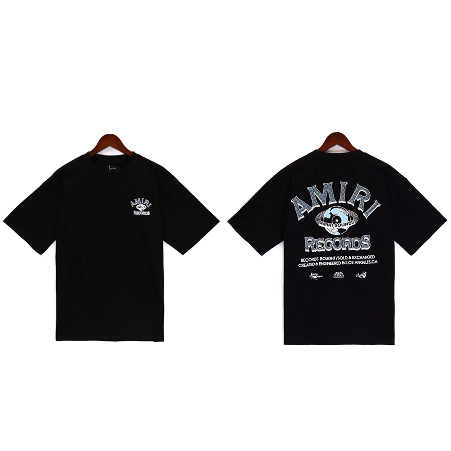Amiri Record & Globe Print Black Short-Sleeve T-Shirt