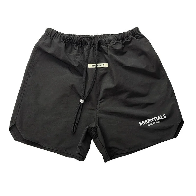 Essentials white print black quick-dry shorts