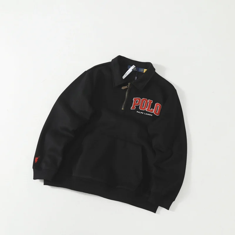 Ralph Lauren Half-Zip Polo Sweatshirt with Embroidered Logo and Fold-Down Collar - rep kurtki