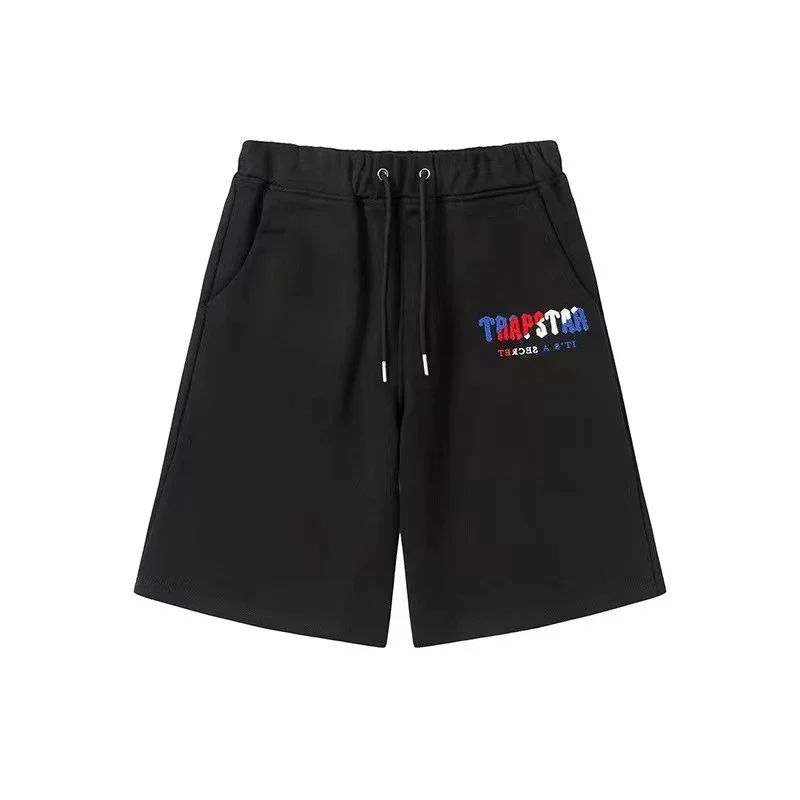 Trapstar Color-Block Flocked Letter Casual Mid-Length Sweatshorts
